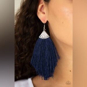 Paparazzi Tassel Tempo Silver & Blue Earrings